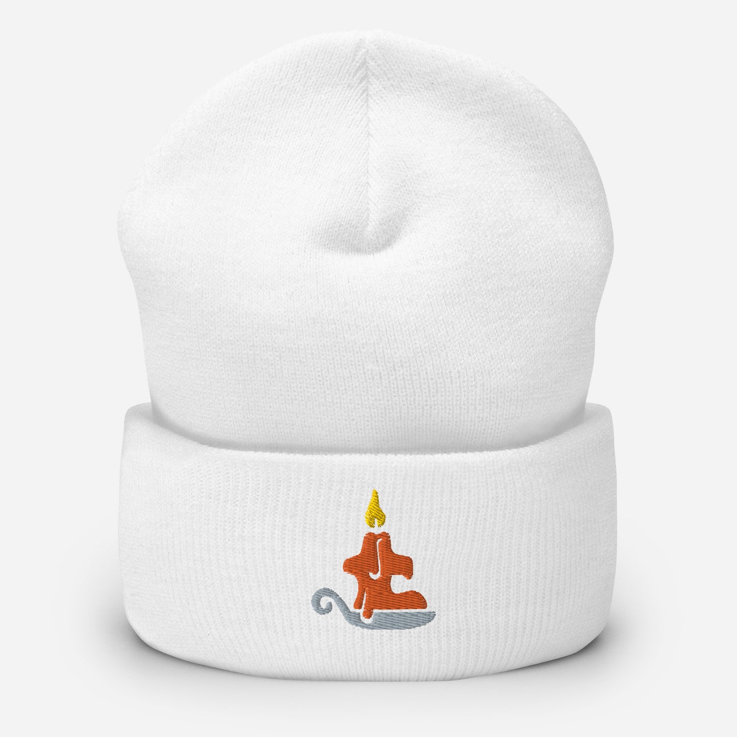 Halloween Candle Beanie Cap, Embroidered Burning Candle Cuffed Beanie, Handmade Unisex Slouchy Scary Night Gift Hat Cap