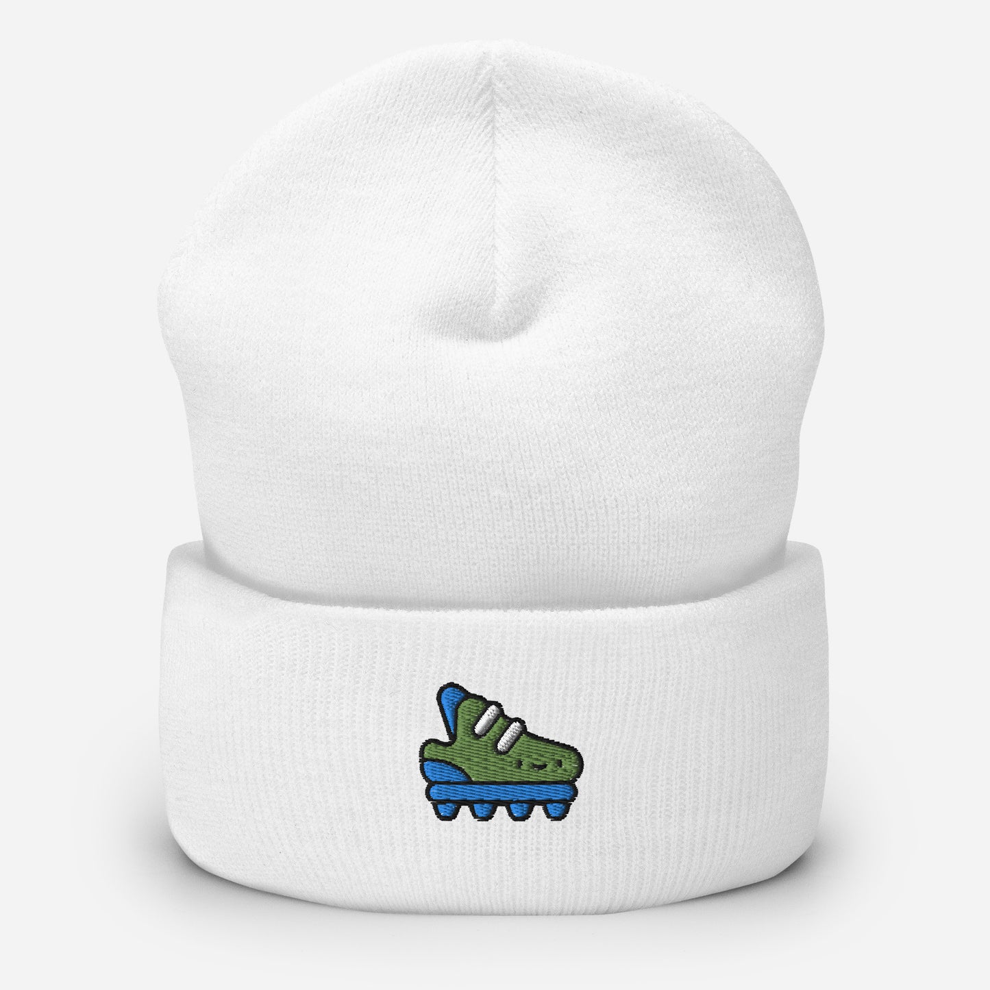 Soccer Cleats Beanie Cap, Embroidered Football Cuffed Beanie, Handmade Unisex Slouchy Soccer Player Gift Hat Cap