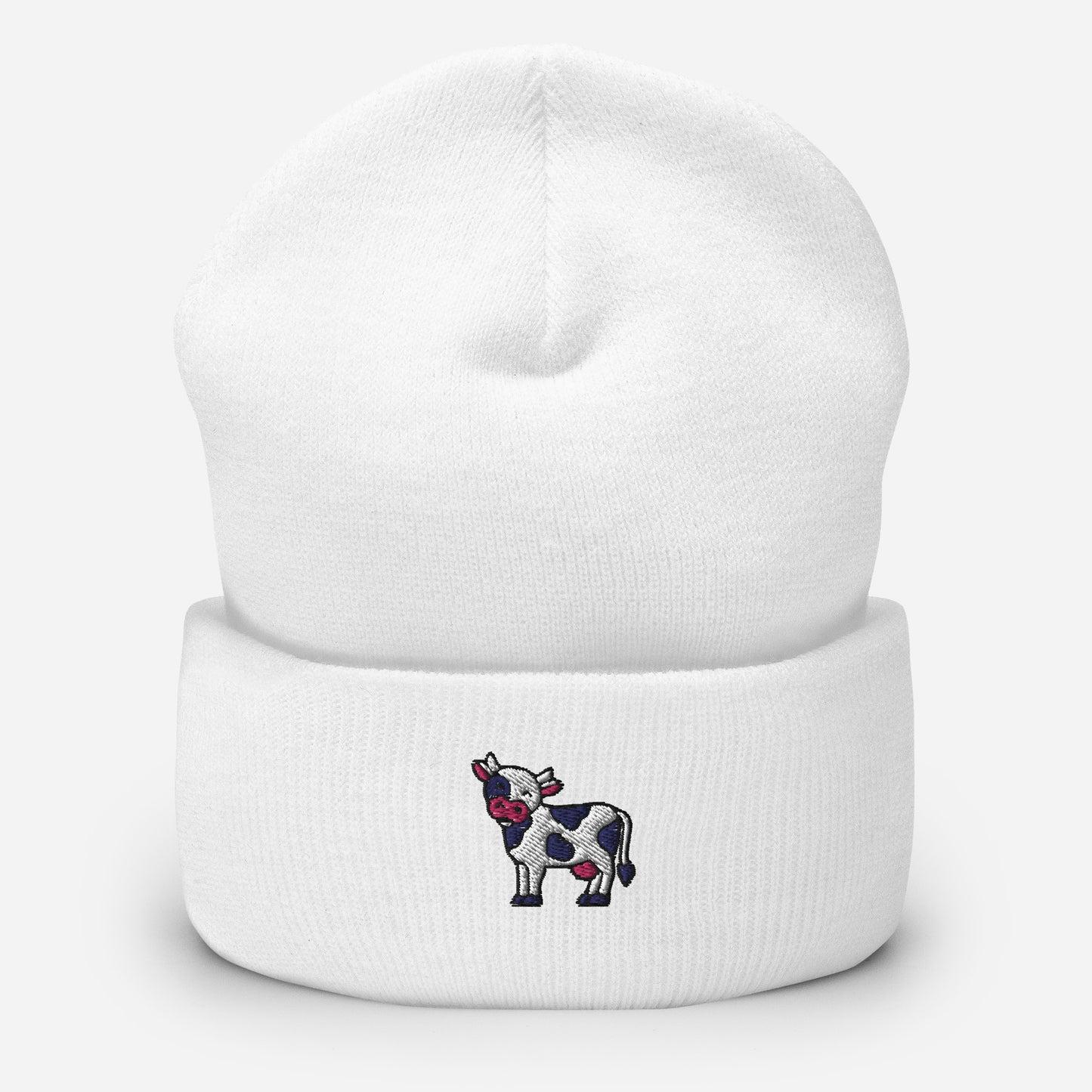 Holstein Cow Beanie Cap, Embroidered Milk Cow Cuffed Beanie, Handmade Unisex Slouchy Farm Animal Gift Hat Cap