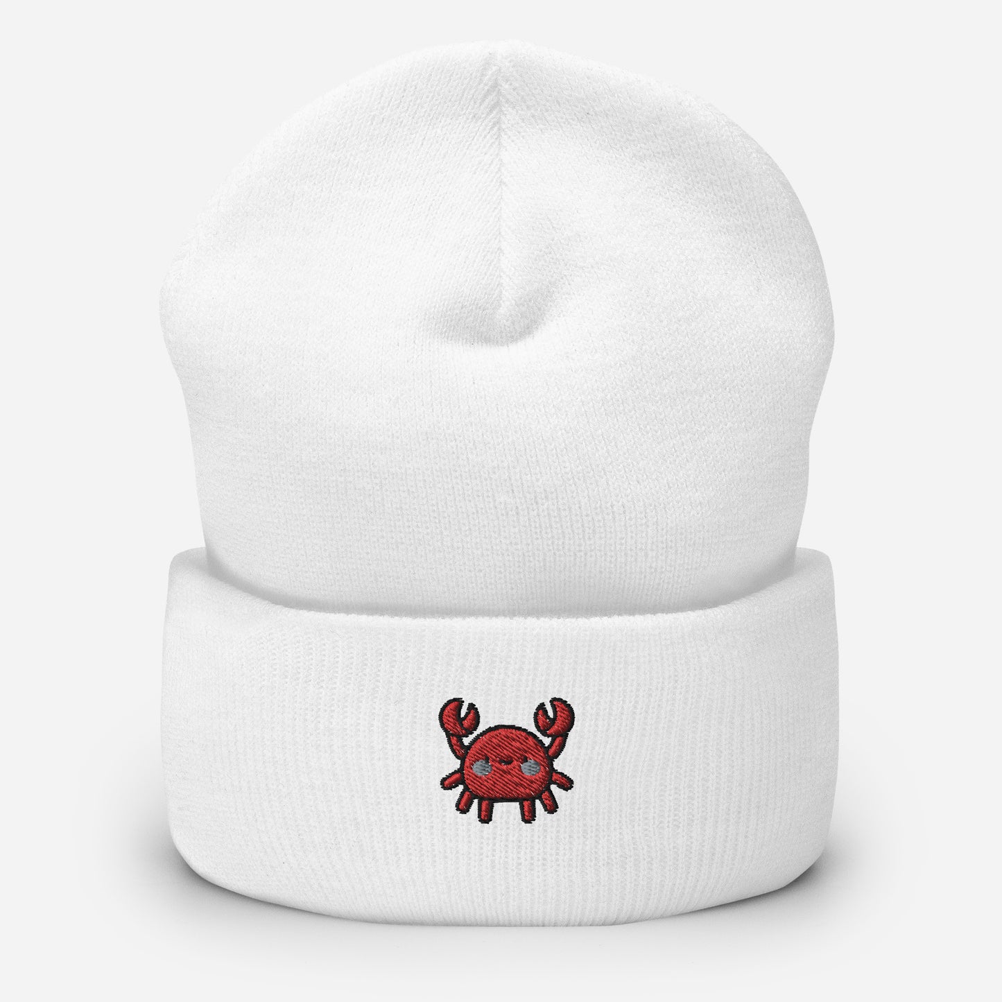 Crab Beanie Cap, Embroidered Sea Crab Cuffed Beanie, Handmade Unisex Slouchy Gift Hat Cap - Multiple Colors