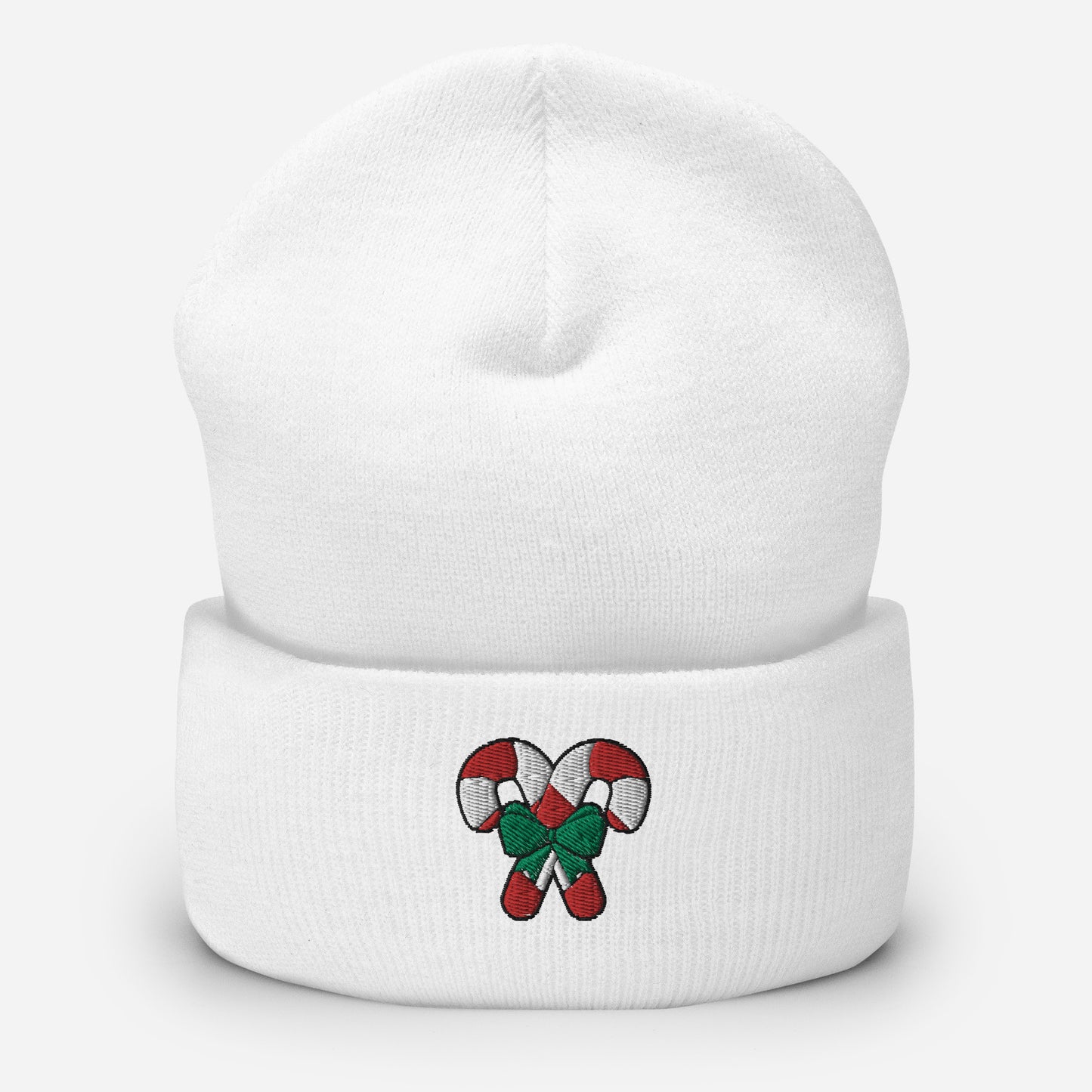 Candy Cane Beanie Cap, Embroidered Christmas Cuffed Beanie, Handmade Unisex Slouchy Xmas Festive Gift Hat Cap