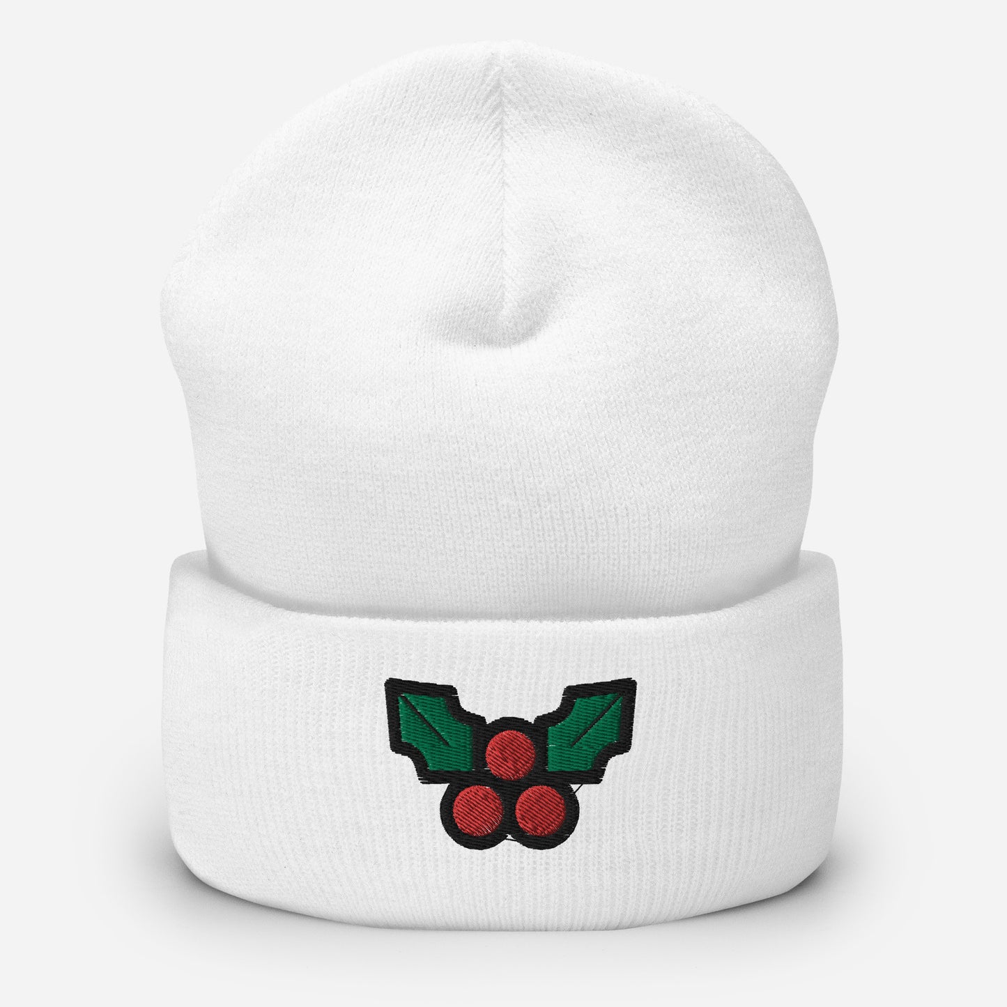 Christmas Mistletoe Beanie Cap, Embroidered Decoration Leaf Cuffed Beanie, Handmade Unisex Slouchy Xmas Festive Gift Hat Cap