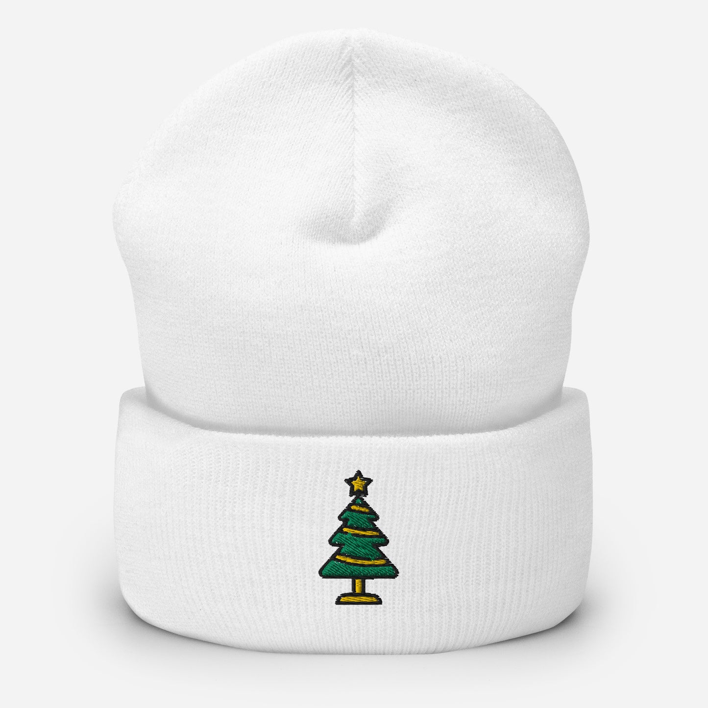 Christmas Tree Beanie Cap, Embroidered Christmas Decor Cuffed Beanie, Handmade Unisex Slouchy Xmas Festive Gift Hat Cap