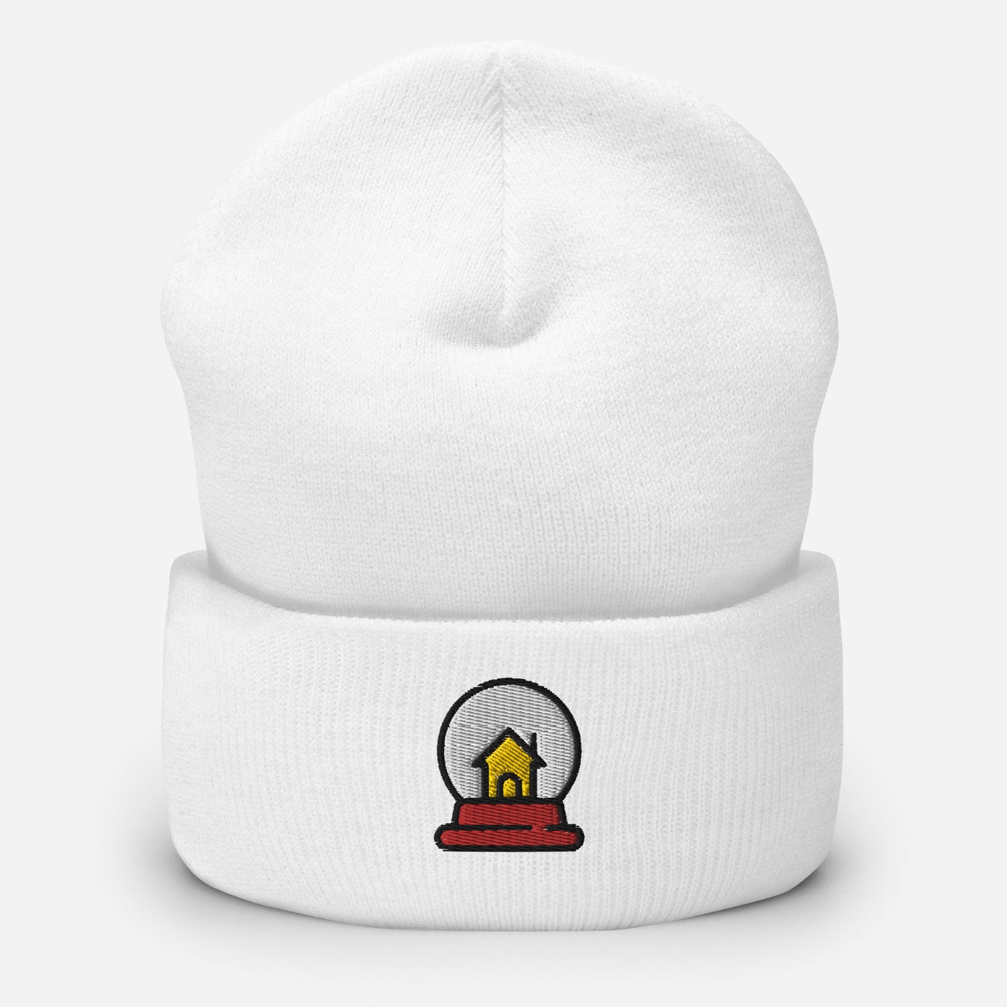 Snow Globe House Beanie Cap, Embroidered Christmas Cuffed Beanie, Handmade Unisex Slouchy Xmas Festive Gift Hat Cap