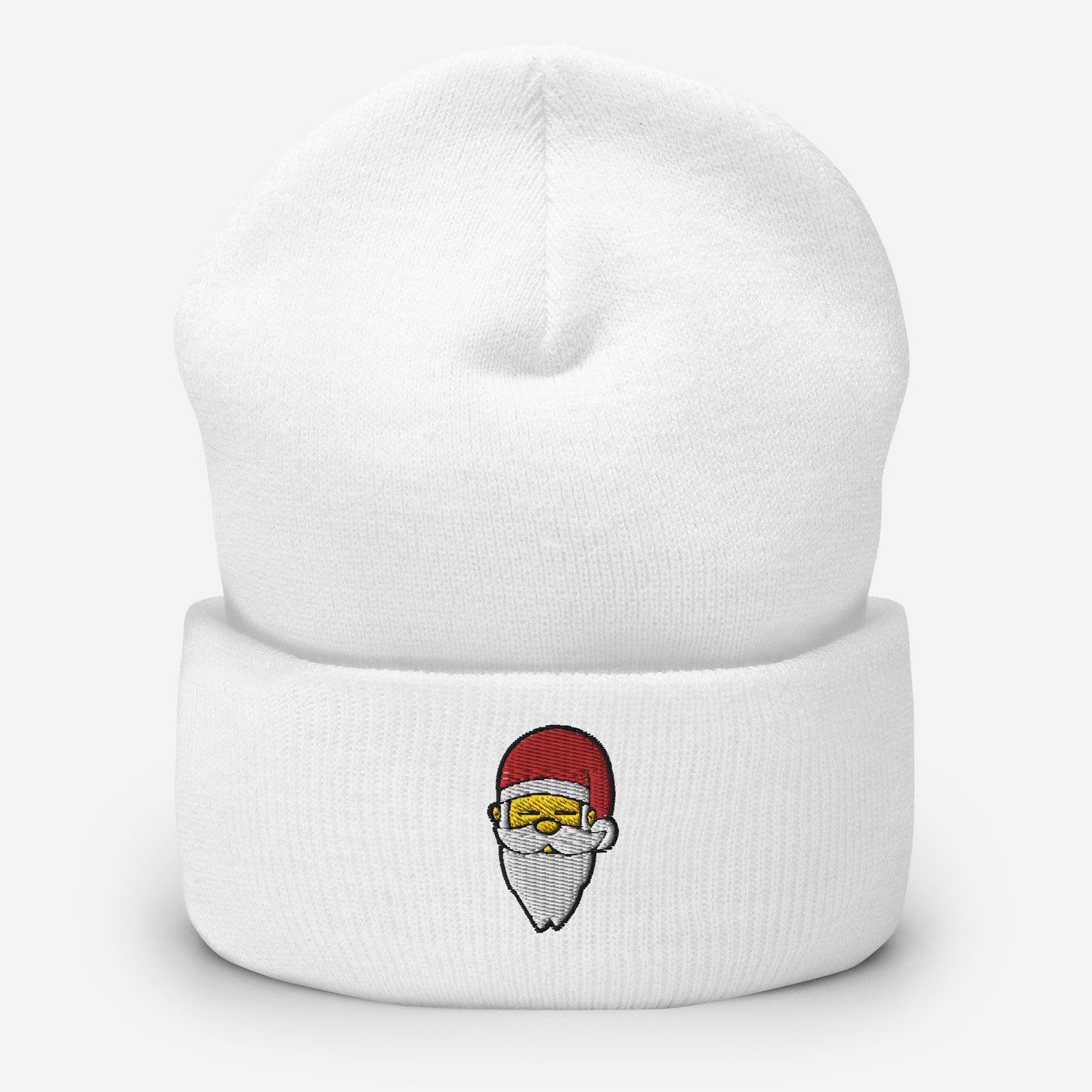 Santa Face Beanie Cap, Embroidered Christmas Santa Claus Cuffed Beanie, Handmade Unisex Slouchy Xmas Festive Gift Hat Cap