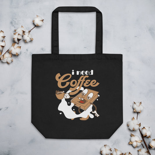 I Need Coffee Cartoon Book Spilled Coffee Funny Coffee Book Lover Coffee Addiction Eco Tote Bag