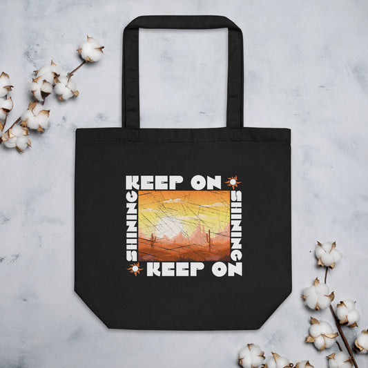 Keep On Shining Retro Aesthetic Sunshine Landscape Of Mountains Inspiring Words Positive Vibes Eco Tote Bag