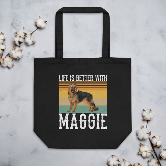 Personalised Life Is Better With Dog Vintage Retro Custom Dog Name Or Text Dog Lovers Eco Tote Bag