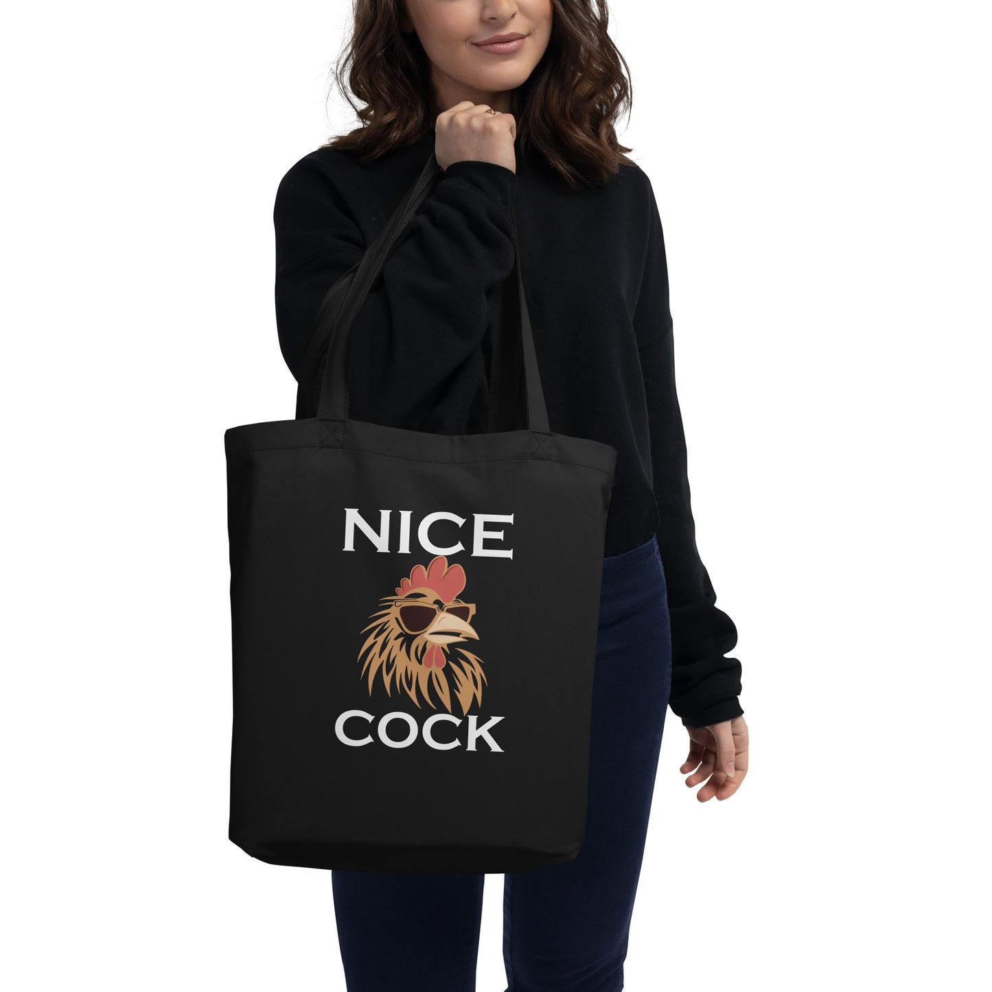 Nice Cock Funny Rooster Chicken Rude Offensive Sarcastic Joke Eco Tote Bag