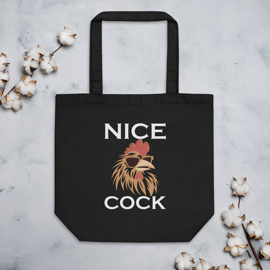 Nice Cock Funny Rooster Chicken Rude Offensive Sarcastic Joke Eco Tote Bag