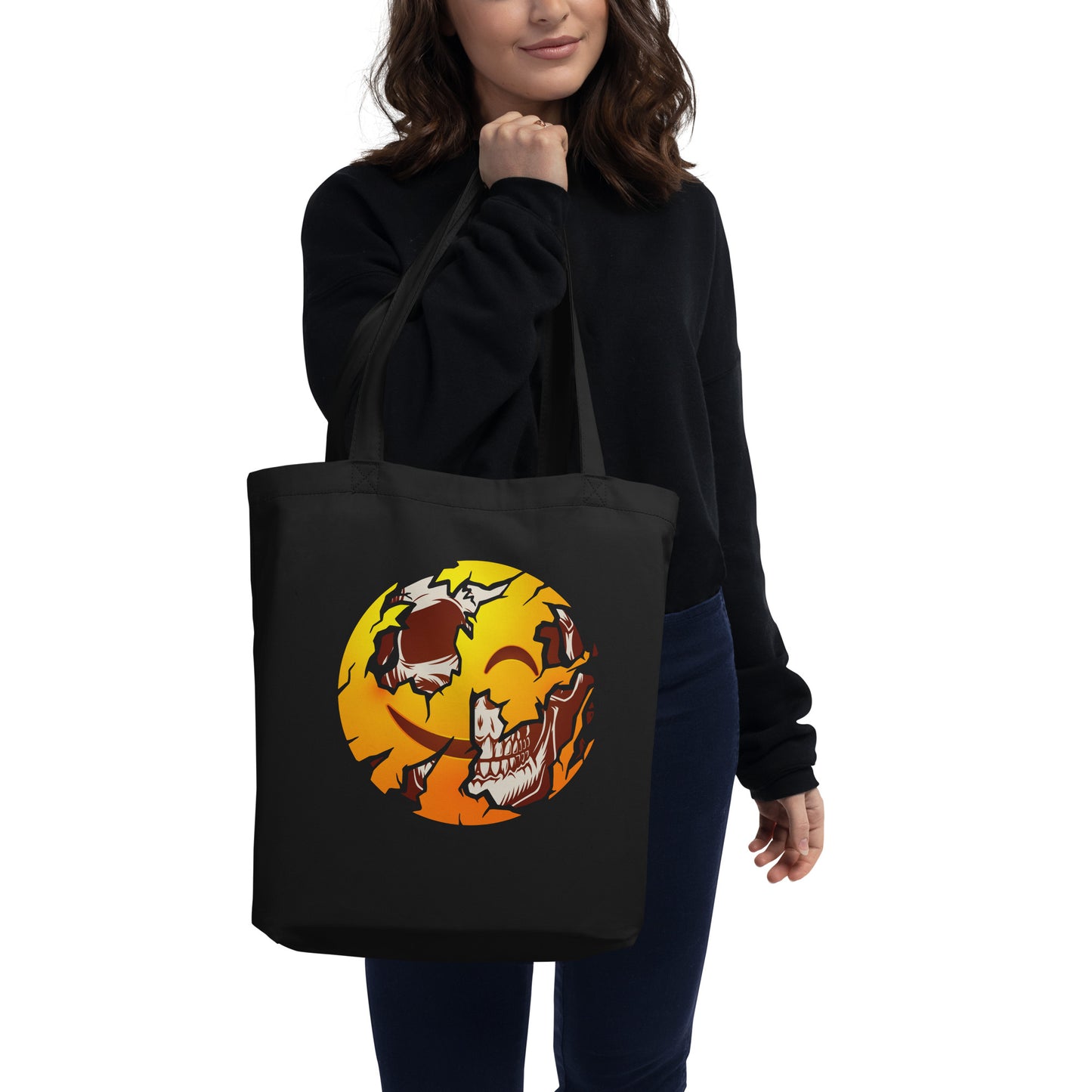 Halloween Half Skull Emoticons Devil Smille Half Skull Eco Tote Bag