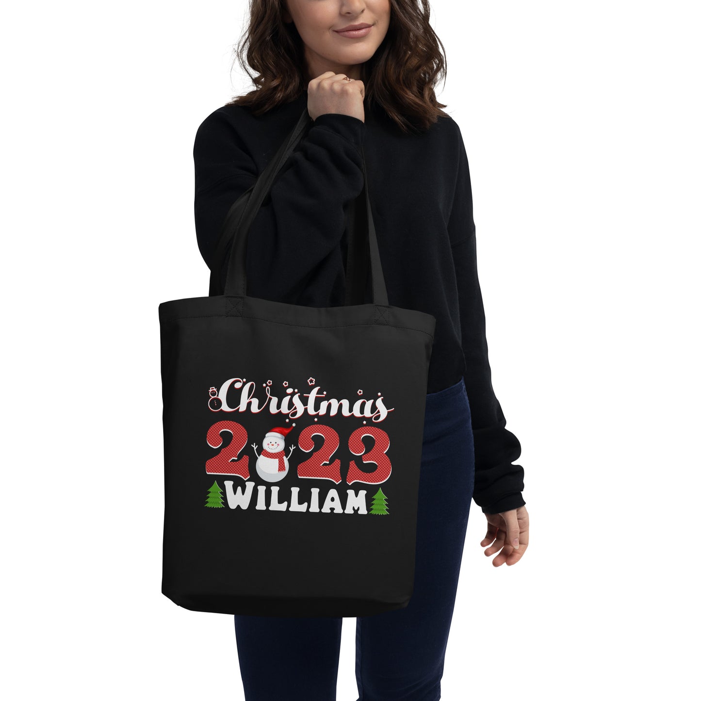 Personalised Christmas 2023 Your Name Xmas Snowman Costume Holiday Festive Eco Tote Bag