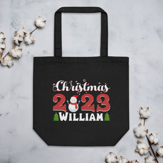 Personalised Christmas 2023 Your Name Xmas Snowman Costume Holiday Festive Eco Tote Bag