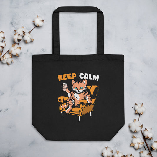 Keep Calm And Drink Coffee Cat With Coffee On The Sofa Cat And Coffee Lovers Eco Tote Bag