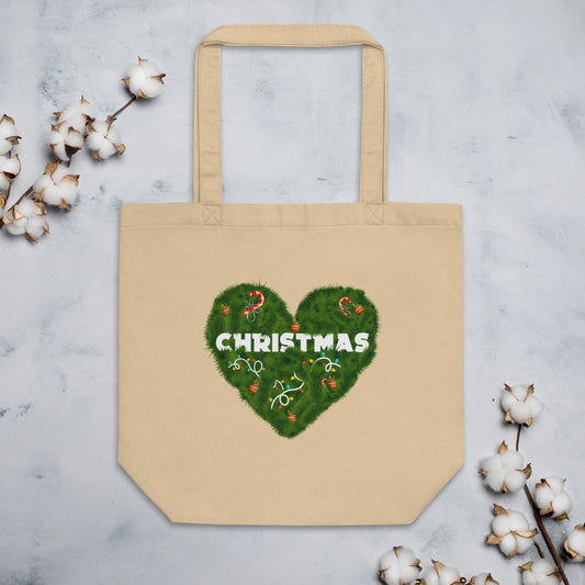 Christmas Heart Wreath Xmas Winter Holiday Festive Eco Tote Bag