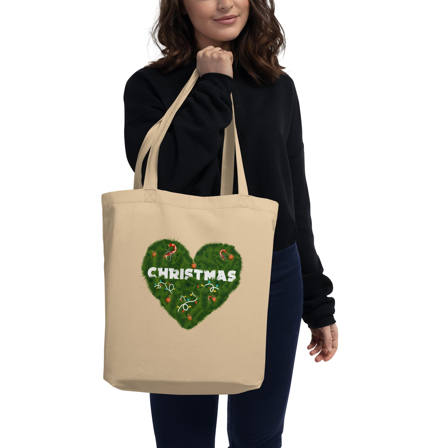 Christmas Heart Wreath Xmas Winter Holiday Festive Eco Tote Bag