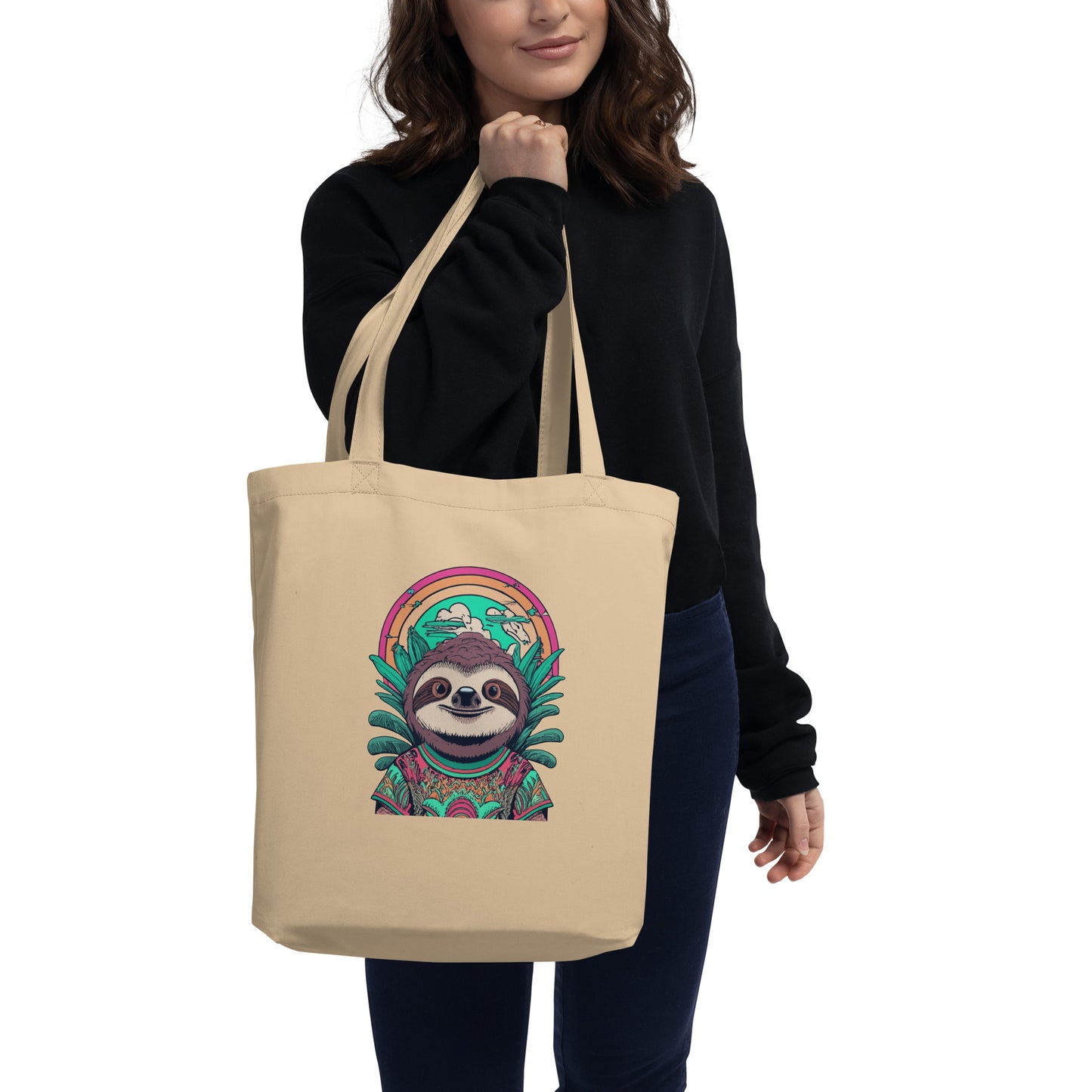 Cute Sloth Beach Summer Vintage Retro Boho Style Tropical Beach Sea Sloth Lazy Sloth Lover Eco Tote Bag