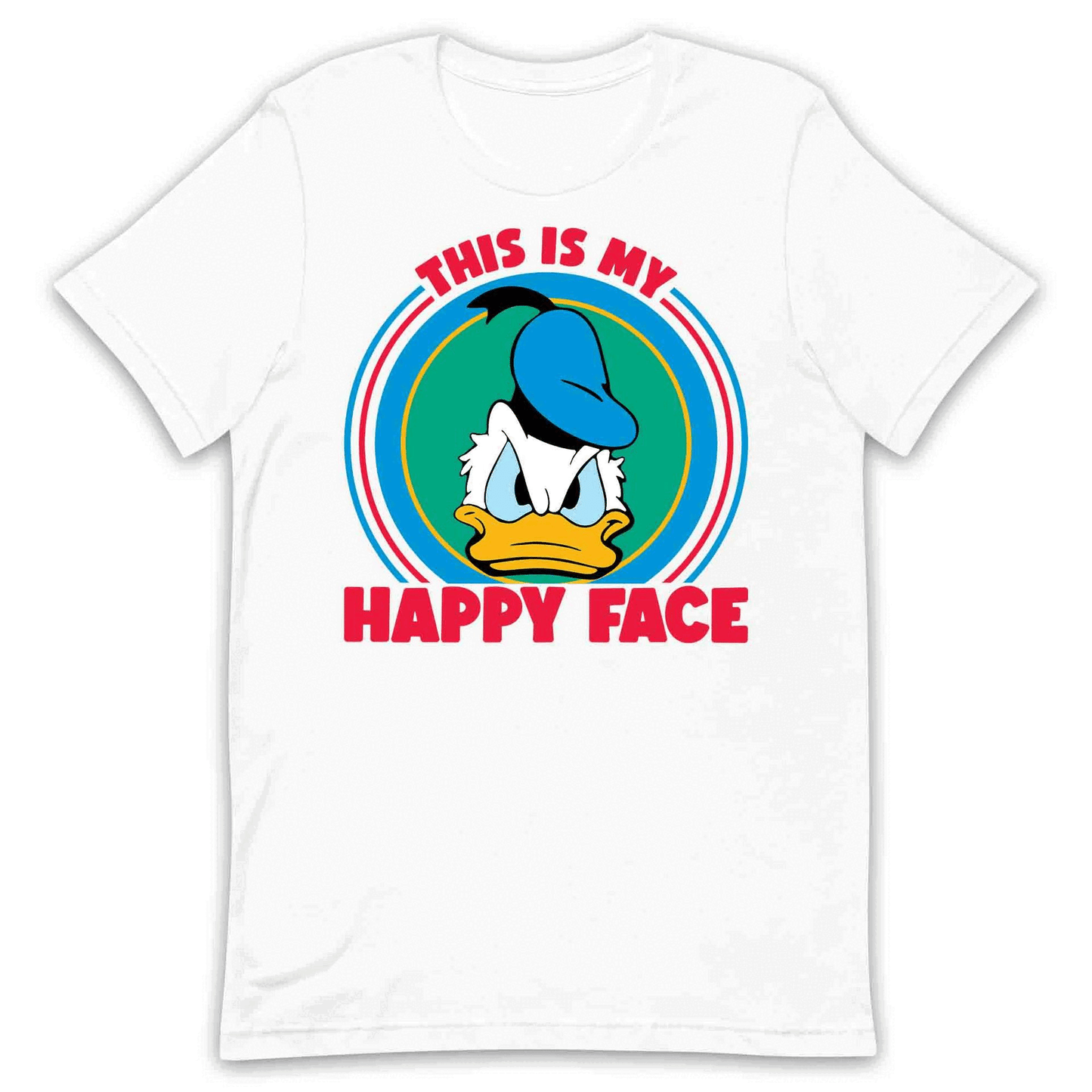 Donald Duck Angry Face T-Shirt, Jumper & Hoodie – “This Is My Happy Face” for Vintage Disney Lovers & Sarcastic Humor Fans | PRODUCT CODE: FYBASDIKC