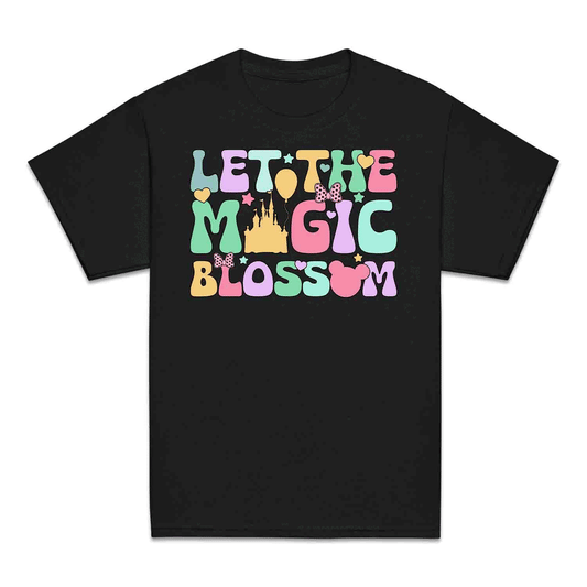 Disney Let the Magic Blossom Kids T-Shirt, Jumper & Hoodie – Pastel Castle & Mouse Ears for Fairy Tale Fans & Dreamy Park Trips | PRODUCT CODE: DMNBWERU