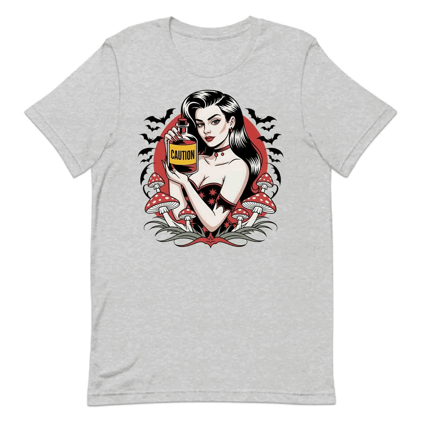 Sexy Gothic Witch Pin-Up T-Shirt, Retro Tattoo Poison & Bats Sweatshirt, Dark Halloweencore Magic Hoodie | PRODUCT CODE: SXCRTGHPN