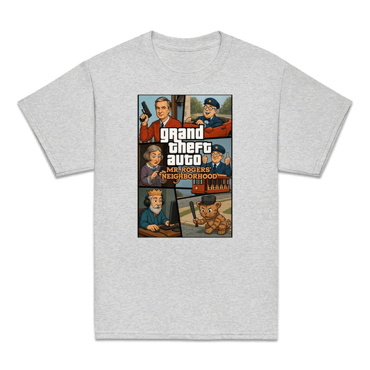 Mr. Rogers GTA Meme Kids T-Shirt, 90s Crossover Jumper & Retro Satire Hoodie – Wholesome Chaos Pop Culture Apparel | PRODUCT CODE: MERGHQCB
