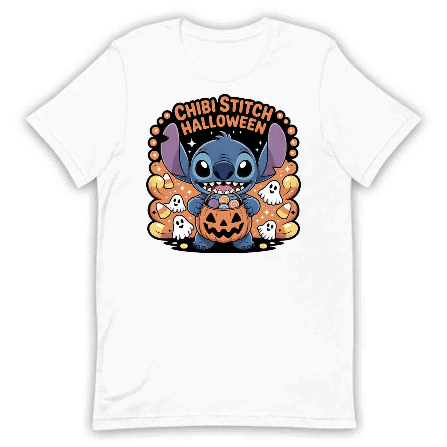 Chibi Stitch Halloween T-Shirt, Kawaii Disney Sweatshirt, Ohana Trick-or-Treat Hoodie | PRODUCT CODE: CHJQWENBO