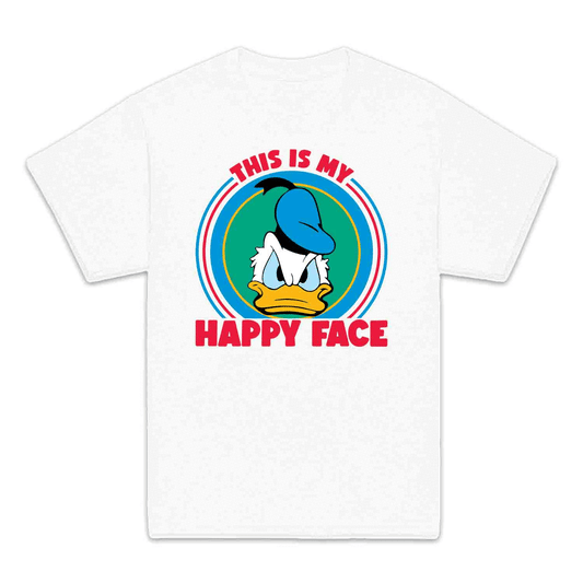 Donald Duck Angry Face Kids T-Shirt, Jumper & Hoodie – “This Is My Happy Face” for Vintage Disney Lovers & Sarcastic Humor Fans | PRODUCT CODE: FYBASDIKC