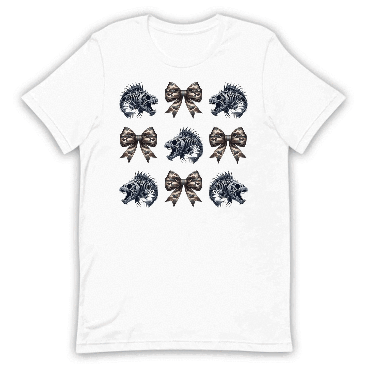 Dark Gothic Fish Skeleton Edgy Camouflage Bow Punk Rock Fishing Anglers | PRODUCT CODE: DKRGOHFSKNE