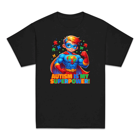 Autism Superhero Kids T-Shirt | Autism Is My Superpower Jumper | Colorful Puzzle Piece Kids Hoodie | PRODUCT CODE: AUTNBSPEHBW