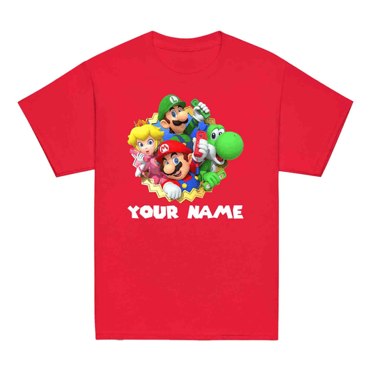 Personalised Super Mario Bros Kids T-Shirt | Nintendo Gamer Jumper | Mario, Luigi, Yoshi, Bowser & Toad Hoodie | PRODUCT CODE: PER-CBNVSDUIER