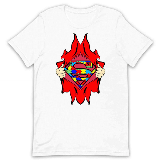 Autism Awareness T-Shirt | Superhero Puzzle Jumper | Torn Superman Logo Hoodie | PRODUCT CODE: ASDBSPEMLGN