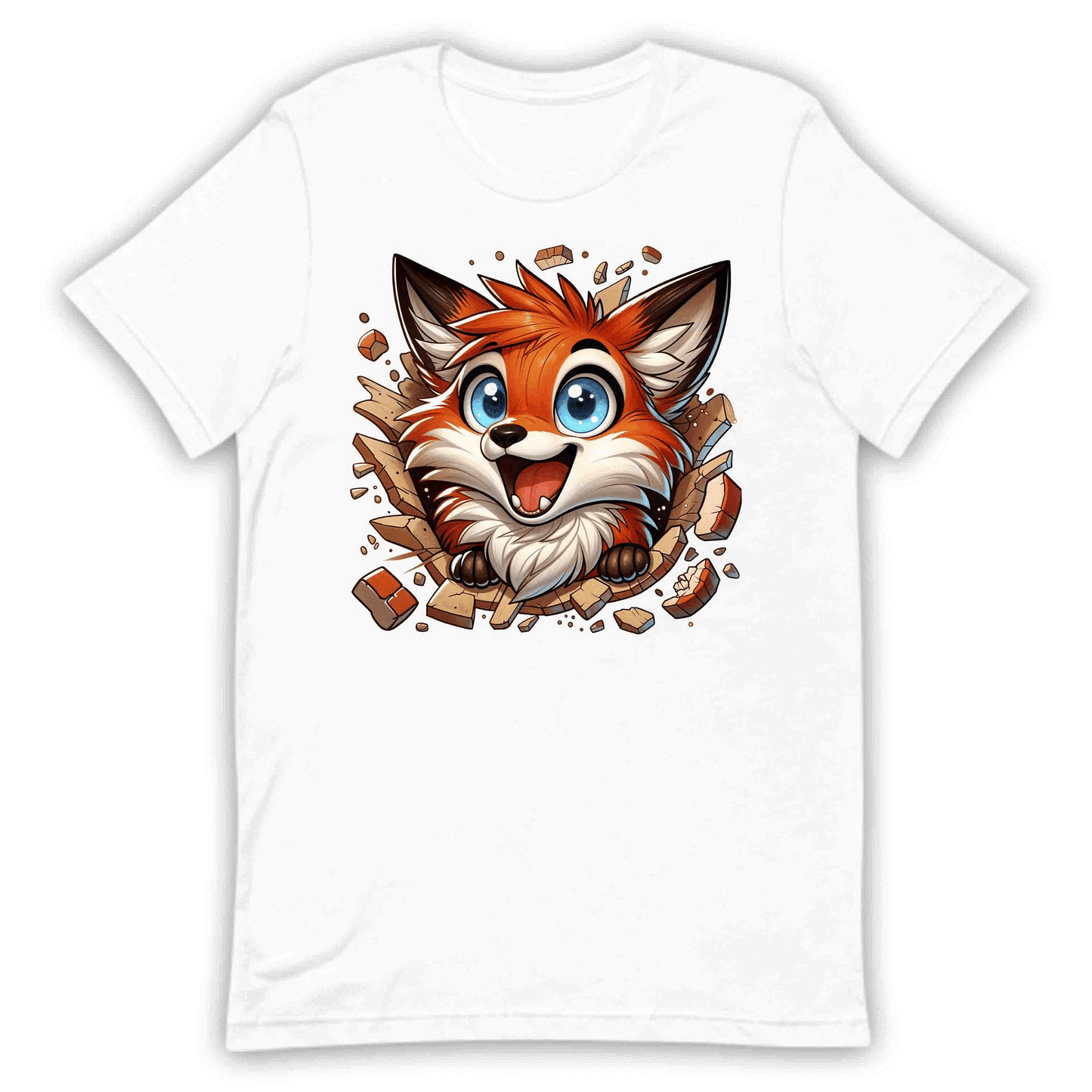 Kawaii Fox Breaking Through Brick Wall 3D Realistic Blue-Eyed Happy Fox | PRODUCT CODE: KWAFXOBRKNF
