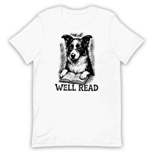 Well-Read Dog T-Shirt – Bookish Border Collie Hoodie & Literary Pet Sweatshirt | PRODUCT CODE: WBDSUIEWR