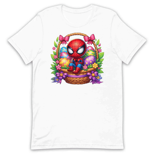 Spider-Man Easter Basket T-Shirt | Chibi Superhero Egg Hunt Jumper | Fun Marvel Holiday Hoodie | PRODUCT CODE: SPEUYHRCETU