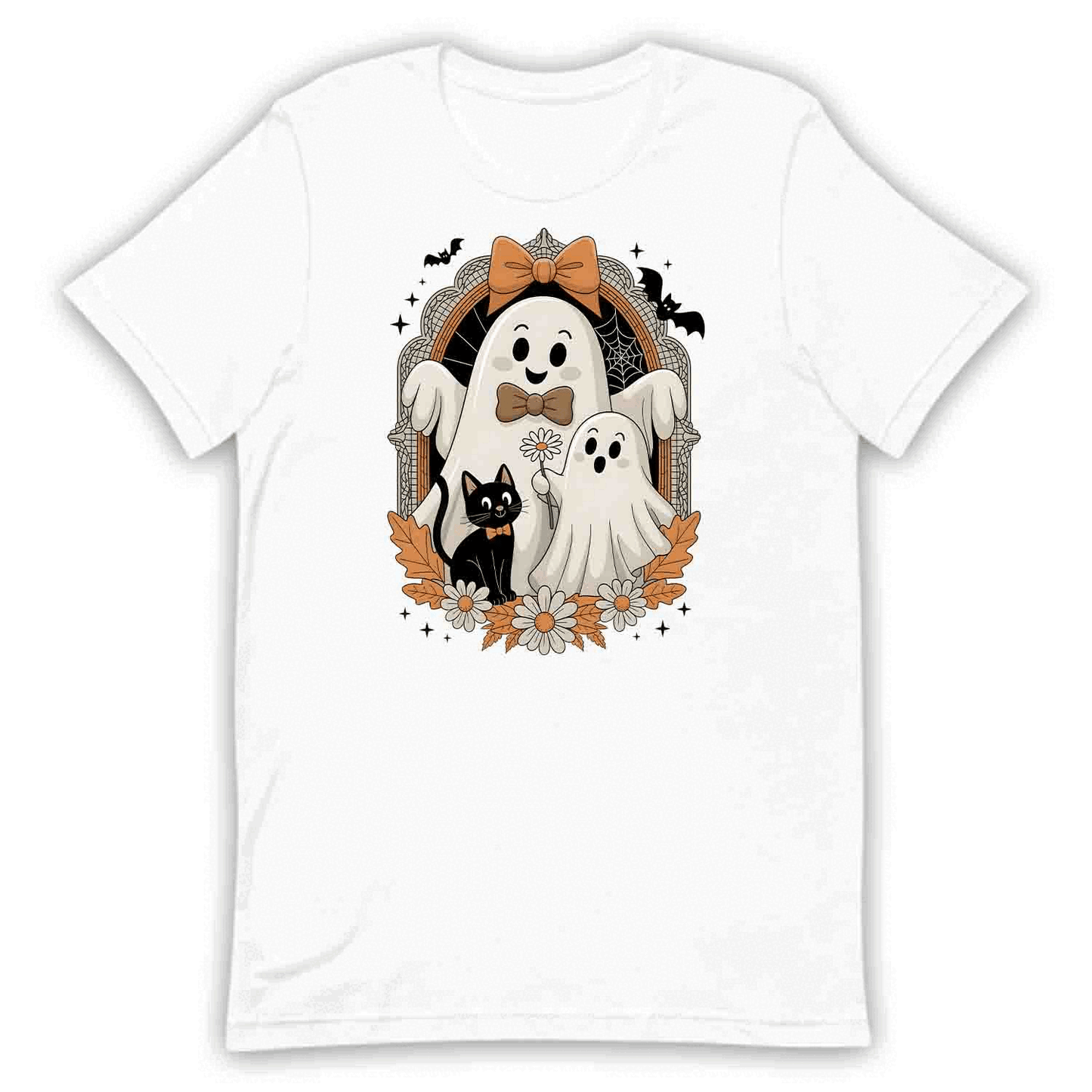 Cute Ghost Family T-Shirt, Spooky Season Sweatshirt, Black Cat Hoodie | PRODUCT CODE: GHFLWERMY