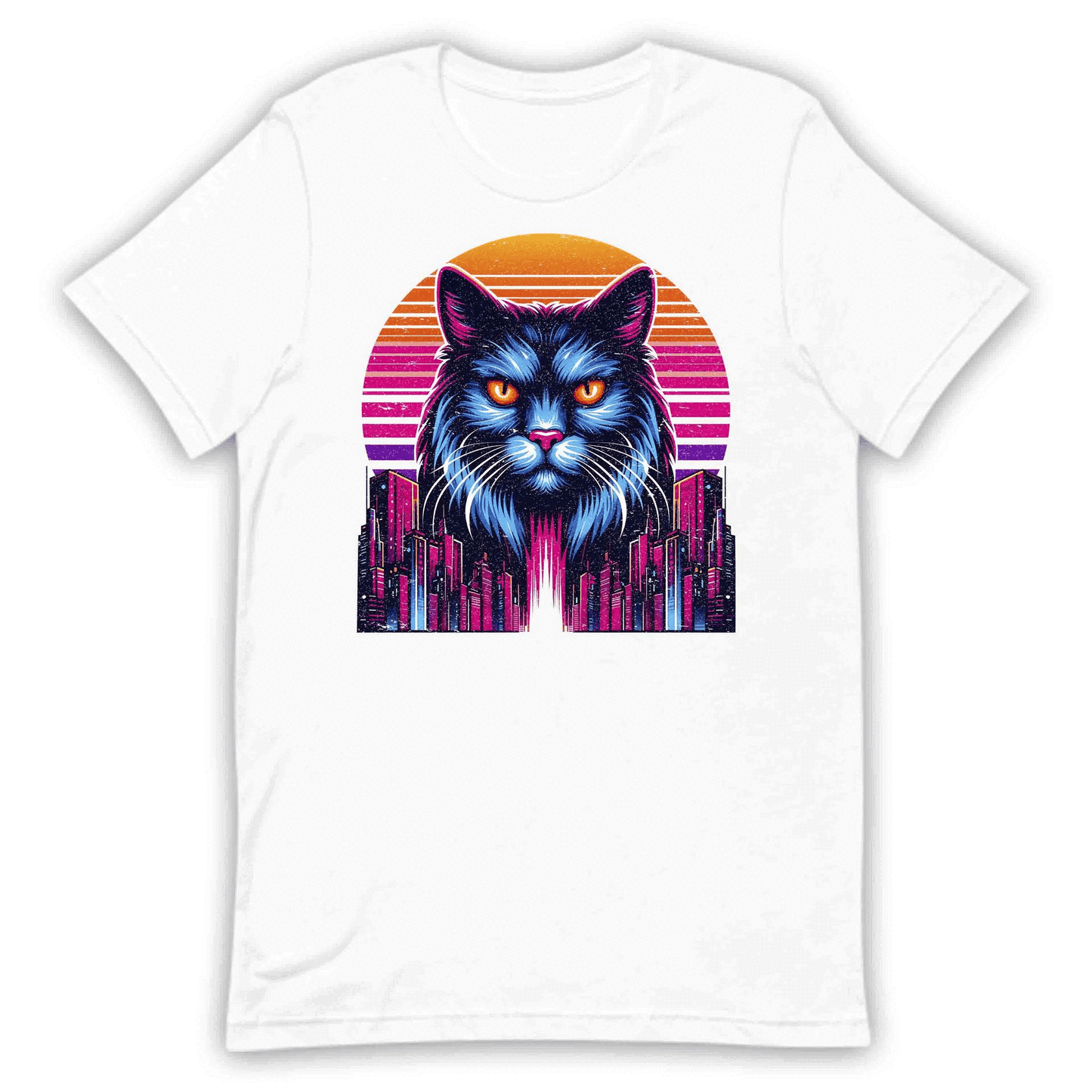 Neon Cyberpunk Cat Futuristic Feline Intense Glow Eyes & Cityscape | PRODUCT CODE: NECBYRATFUS