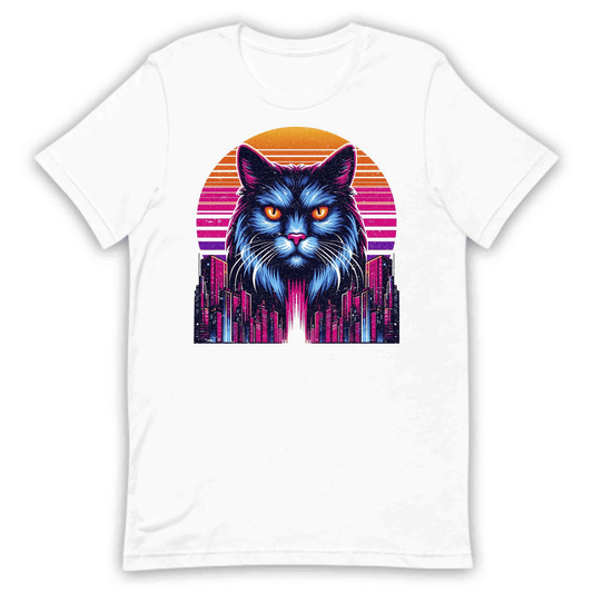 Neon Cyberpunk Cat Futuristic Feline Intense Glow Eyes & Cityscape | PRODUCT CODE: NECBYRATFUS