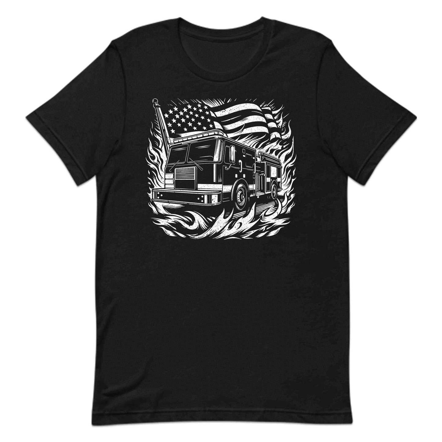 Retro Fire Truck & USA Flag Vintage Firefighter First Responder Support | PRODUCT CODE: TRFGHECKUFLA