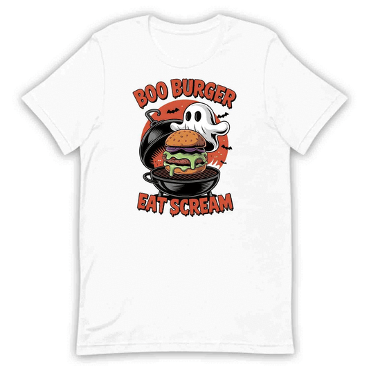 Boo Burger T-Shirt, Spooky Ghost Grill Sweatshirt, Scary BBQ Hoodie | PRODUCT CODE: BHGRHAHQW