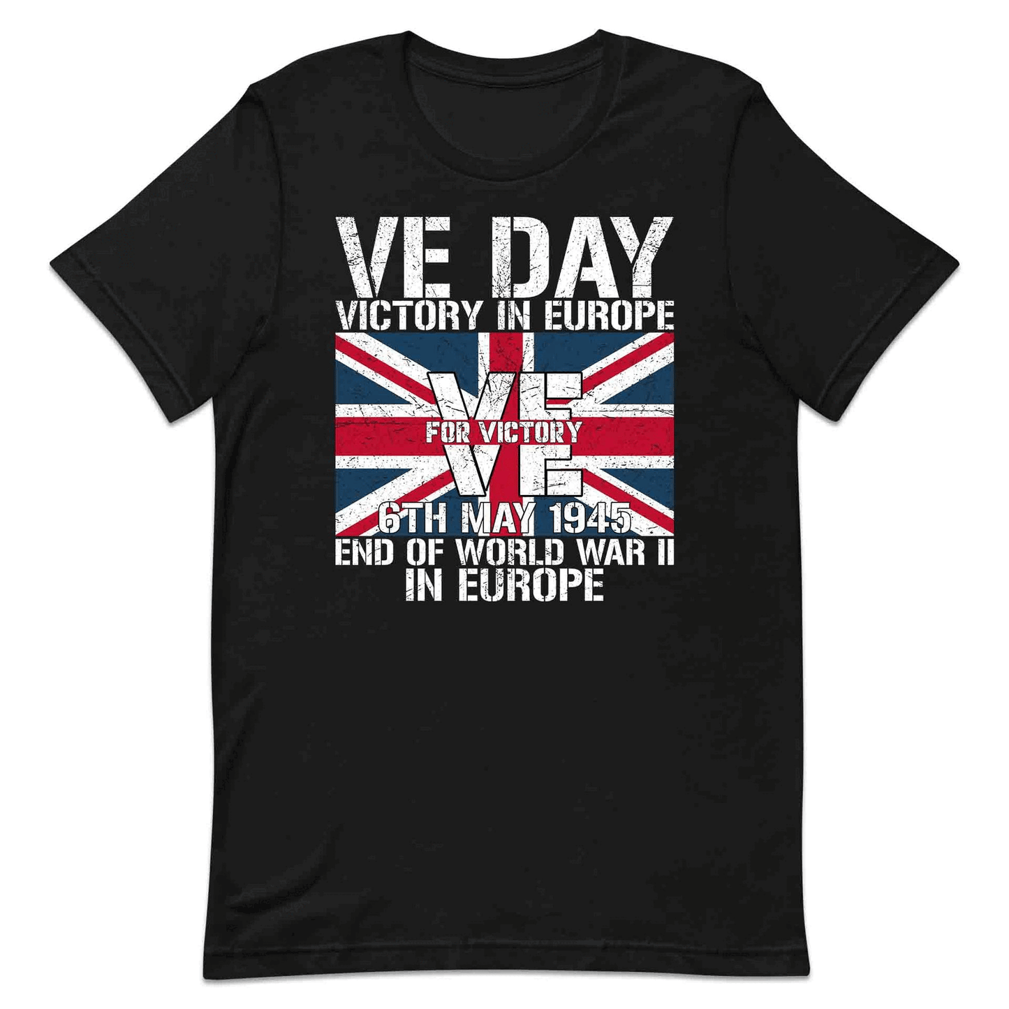 VE Day 1945 Victory in Europe T-Shirt, Jumper & Hoodie – Grunge Union Jack, British WWII Vintage Tribute | PRODUCT CODE: BNDSAUYRW