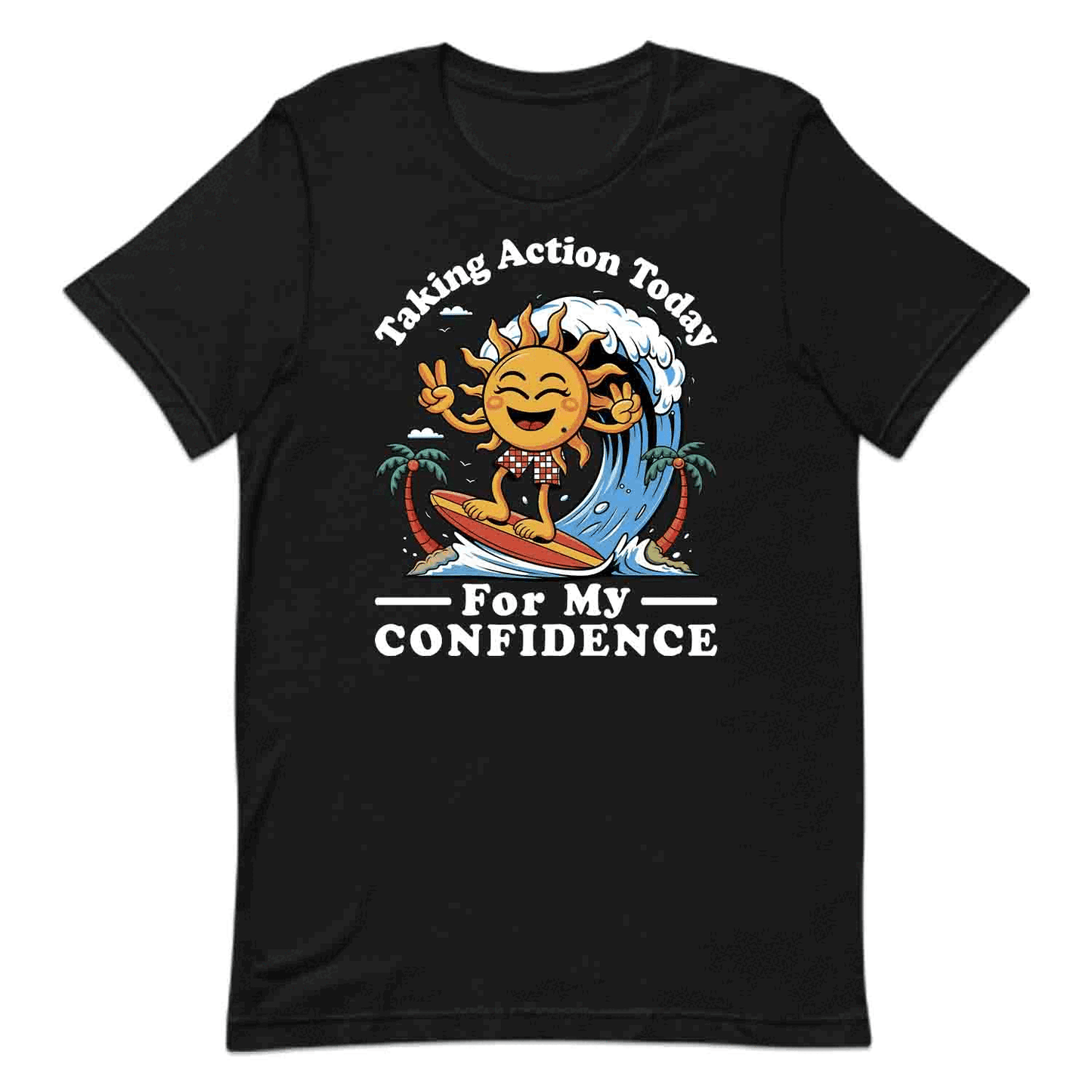 Surfing Sun T-Shirt, Sweatshirt, Hoodie – Motivational Retro Beach Vibes & Self-Growth Tee | PRODUCT CODE: SHRNCUNEPO