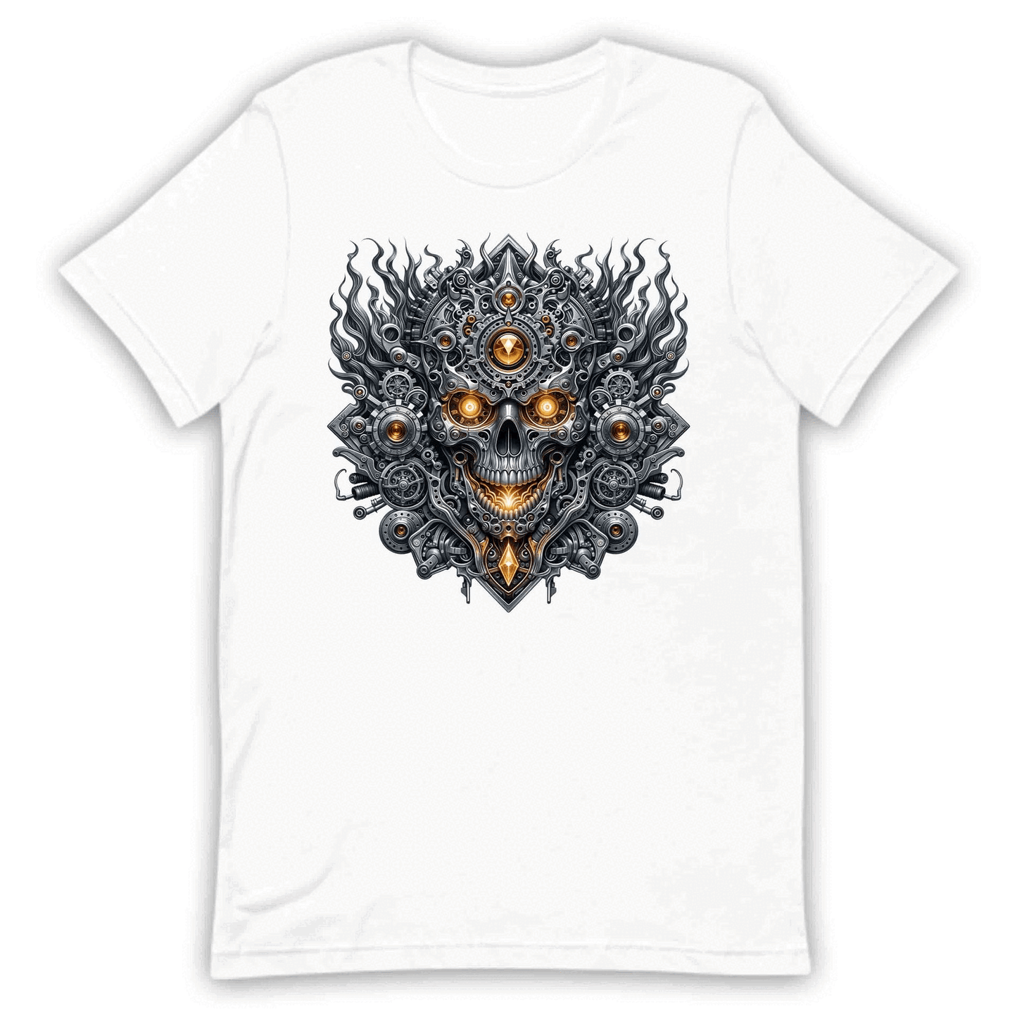 Steampunk Skull Cyberpunk Mechanical Futuristic Sci-Fi Glowing Amber Eyes | PRODUCT CODE: STMUKPNCBYR
