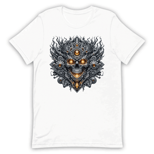 Steampunk Skull Cyberpunk Mechanical Futuristic Sci-Fi Glowing Amber Eyes | PRODUCT CODE: STMUKPNCBYR