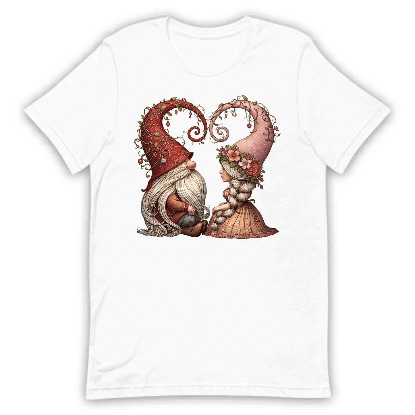 Romantic Gnome Couple Artistic Floral Hat & Rustic Love Scene | PRODUCT CODE: RMNTCGNMCPL
