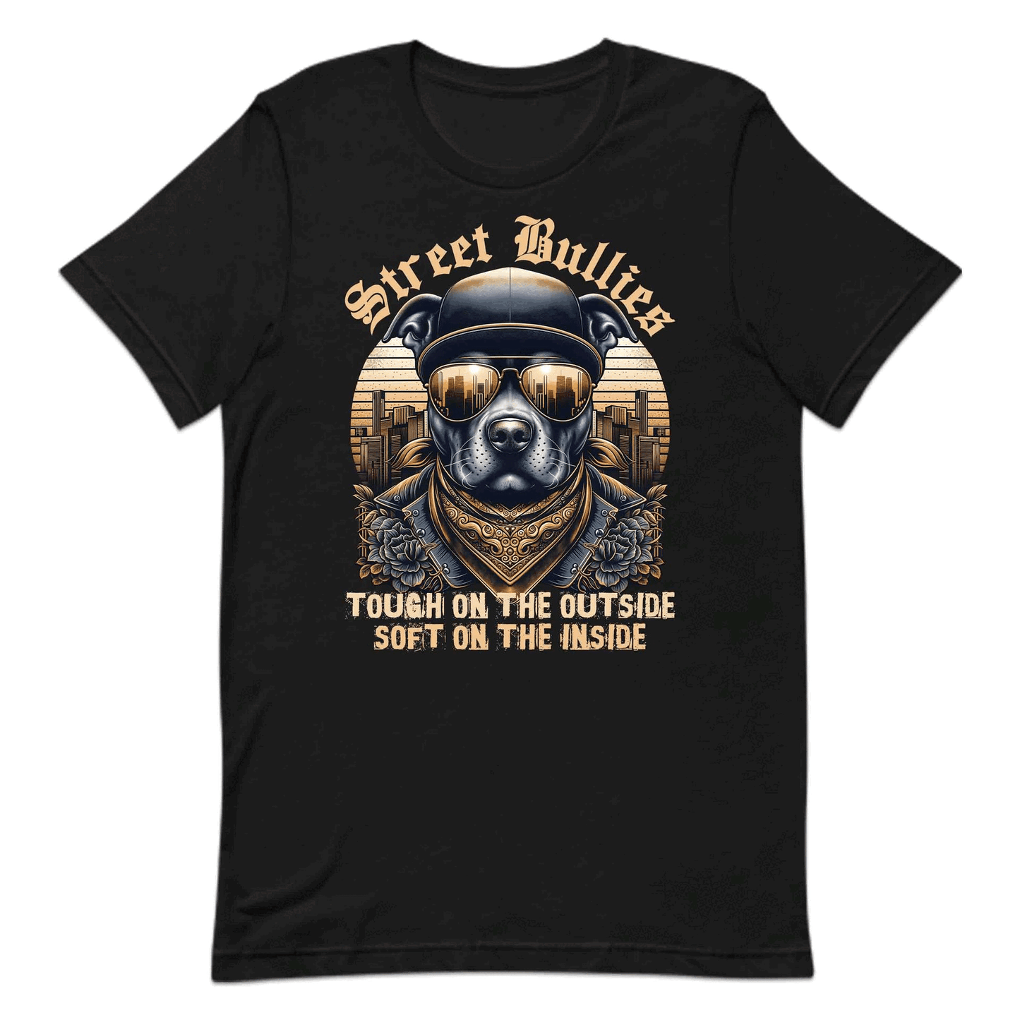 Street Bullies Bulldog Urban Dog with Bandana & Gold-Tinted Sunglasses | PRODUCT CODE: STRBLGDURBFL