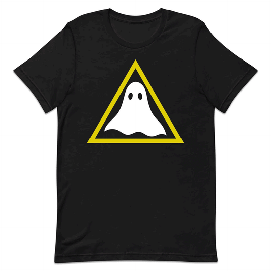 Funny Ghost Warning Sign T-Shirt, Jumper & Hoodie – Spooky Haunted Hazard for Halloween & Paranormal Lovers | PRODUCT CODE: GNSDAKAS