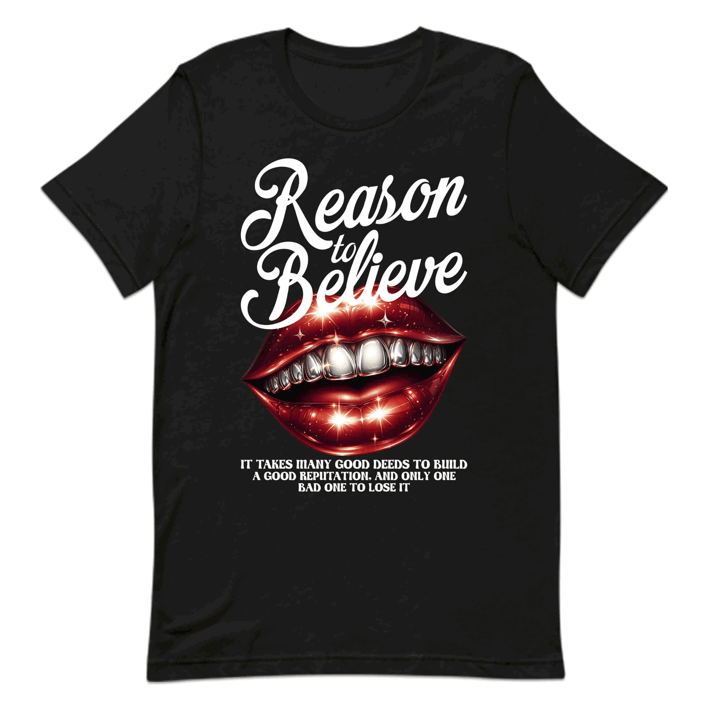 Reason to Believe Beautiful Red Lips with Shining Teeth Inspirational Quote | PRODUCT CODE: RSNOTBLEVPSH