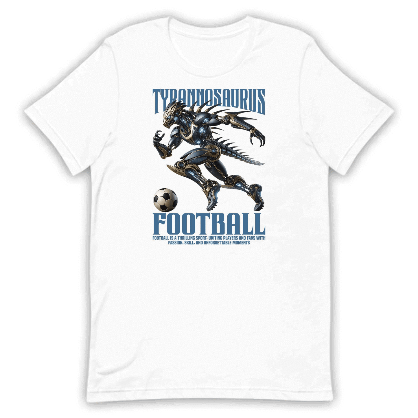 Tyrannosaurus Football Futuristic Robotic Dinosaur Epic T-Rex Soccer | PRODUCT CODE: TYRNDFTOBLAU