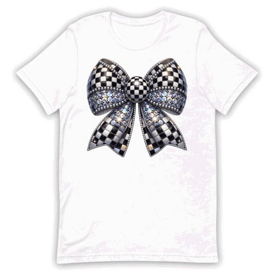 Trendy Checkered Bow Elegant Disco-Inspired Bow Classy Coquette Bow | PRODUCT CODE: TDCHKRWBOELN