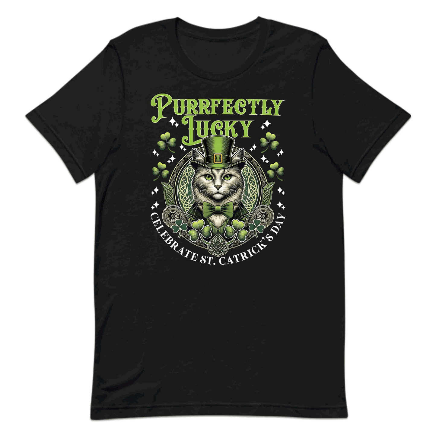 Purrfectly Lucky Cat St Patrick’s Day Green Cat with Shamrocks | PRODUCT CODE: PRFTCYKYVAUNCA